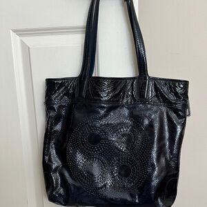 Elegant dark blue Leather Tote Bag